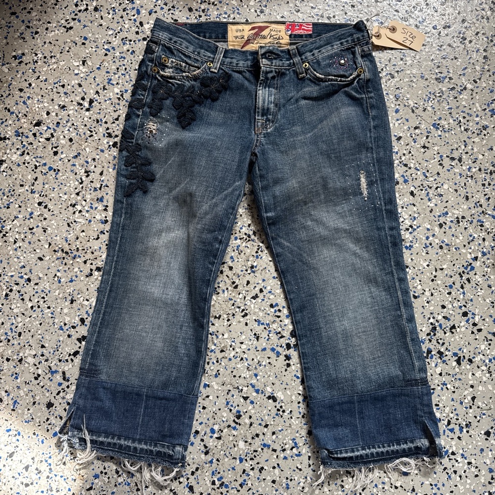 7 for All Mankind The Great China Wall Dark Blue Cropped Jeans